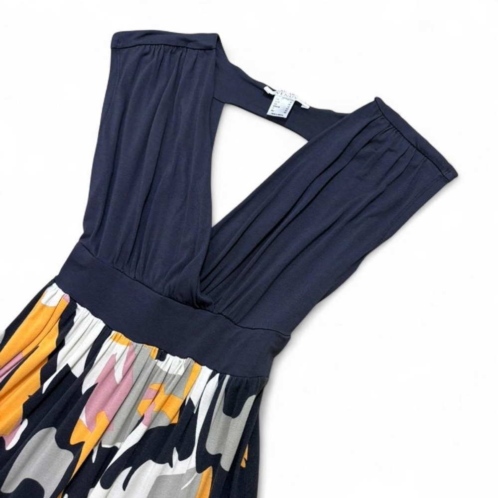 Venus Lascana Dress Navy Wrap Ruched Pleated Abstract Artsy resortwear Size S - Picture 4 of 7